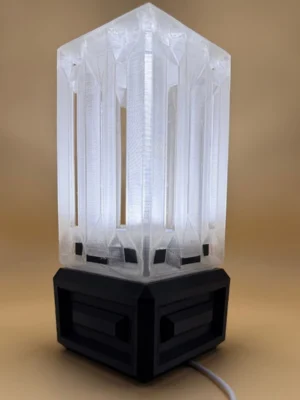 3D Printed Modern Geometric Table Lamp with translucent geometric shade and black base