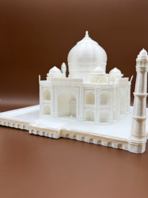 3D Printed Taj Mahal LED lamp with intricate architectural details and warm ambient lighting.