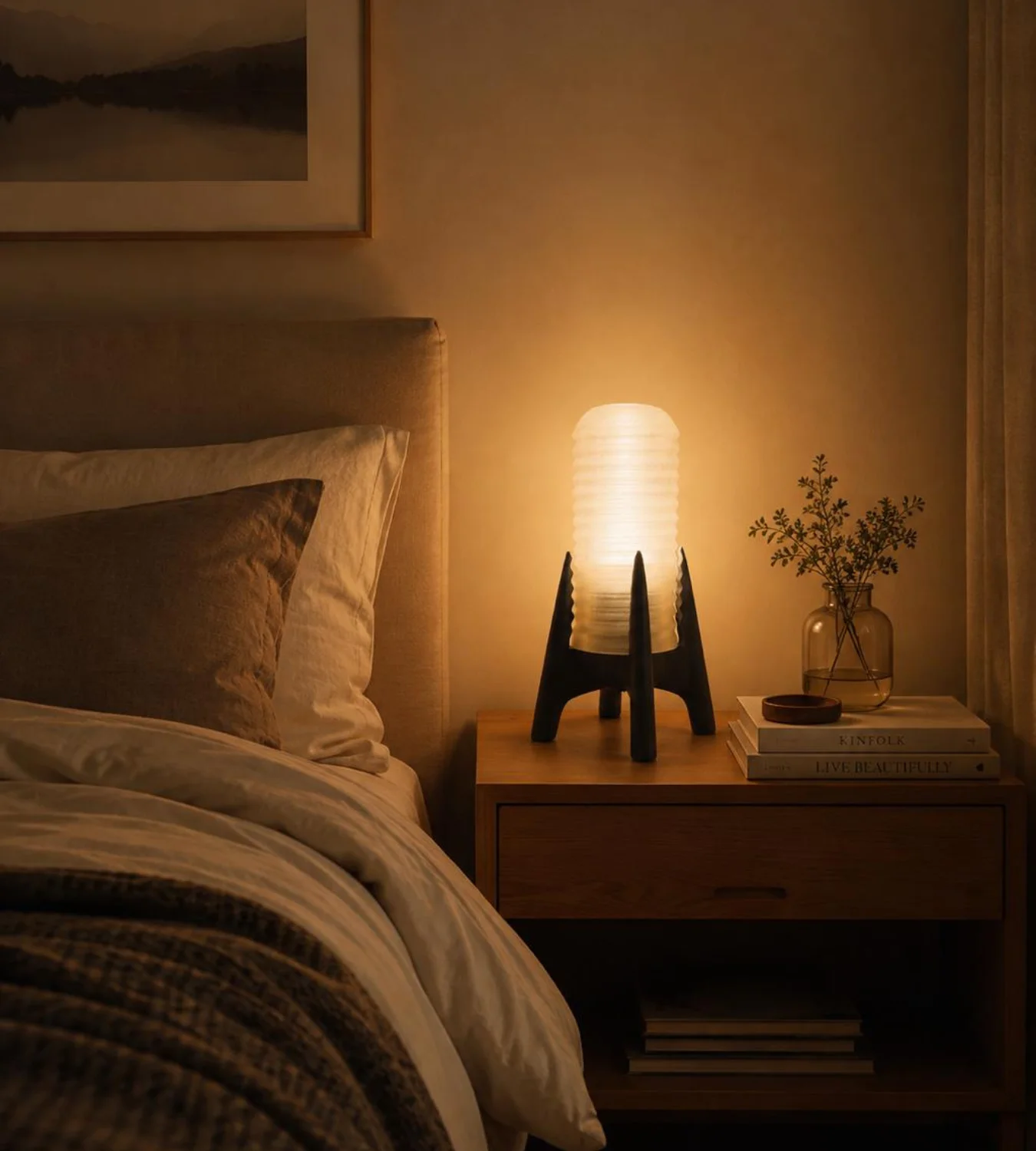 Stunning 3D Printed Rechargeable Bedside Lamp – Premium Wireless Ambient Light UK